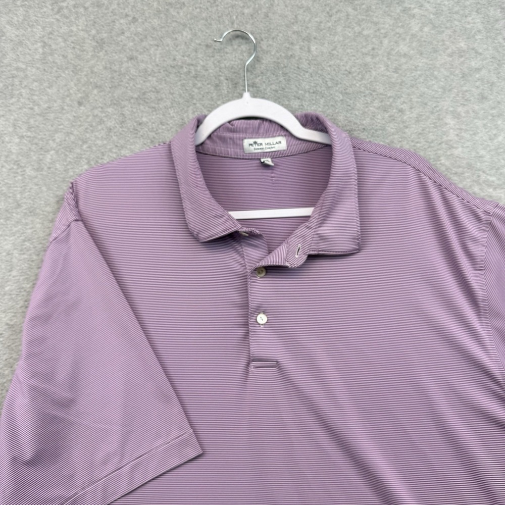 Peter Millar Summer Comfort Polo Men's XXL Purple Striped Performance Golf Shirt